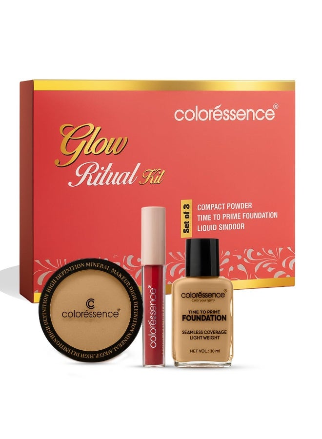 Coloressence Glow Ritual Face Makeup Kit Set of 3 for Women, Karva Chauth (Medium Skin Tone) | Easy to Use (Compact Powder, Foundation, Liquid Sindoor) - Image 4